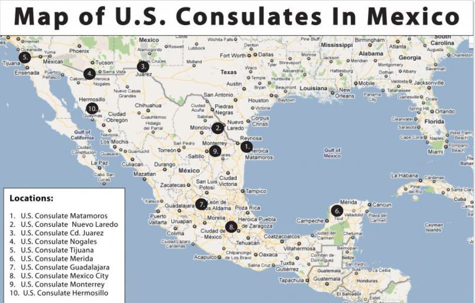 Map US Consulate Mexico